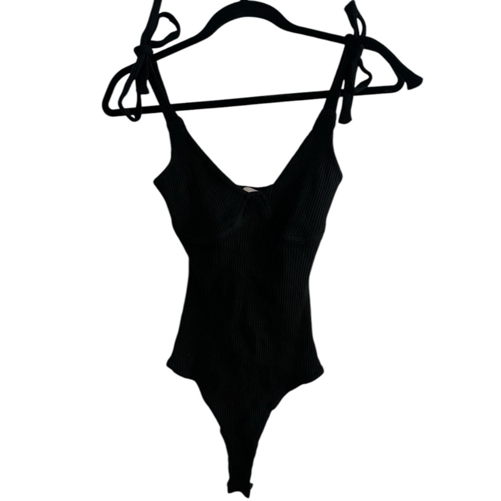 Black Tie-Shoulder Bodysuit - Picture 2 of 8
